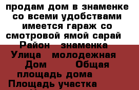 продам дом в знаменке со всеми удобствами,имеется гараж со смотровой ямой,сарай › Район ­ знаменка › Улица ­ молодежная › Дом ­ 12 › Общая площадь дома ­ 83 › Площадь участка ­ 100 › Цена ­ 1 500 000 - Тамбовская обл. Недвижимость » Дома, коттеджи, дачи продажа   . Тамбовская обл.